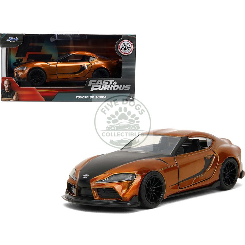 2020 toyota supra orange metallic with black stripes "f9" (2021) movie "fast & furious" series 1/32 diecast model car by jada