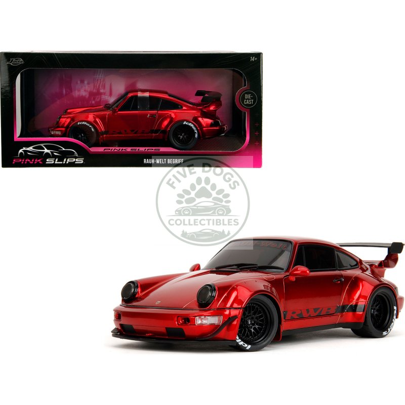 rwb body kit red metallic with black stripes "pink slips" series 1/18 diecast model car by jada