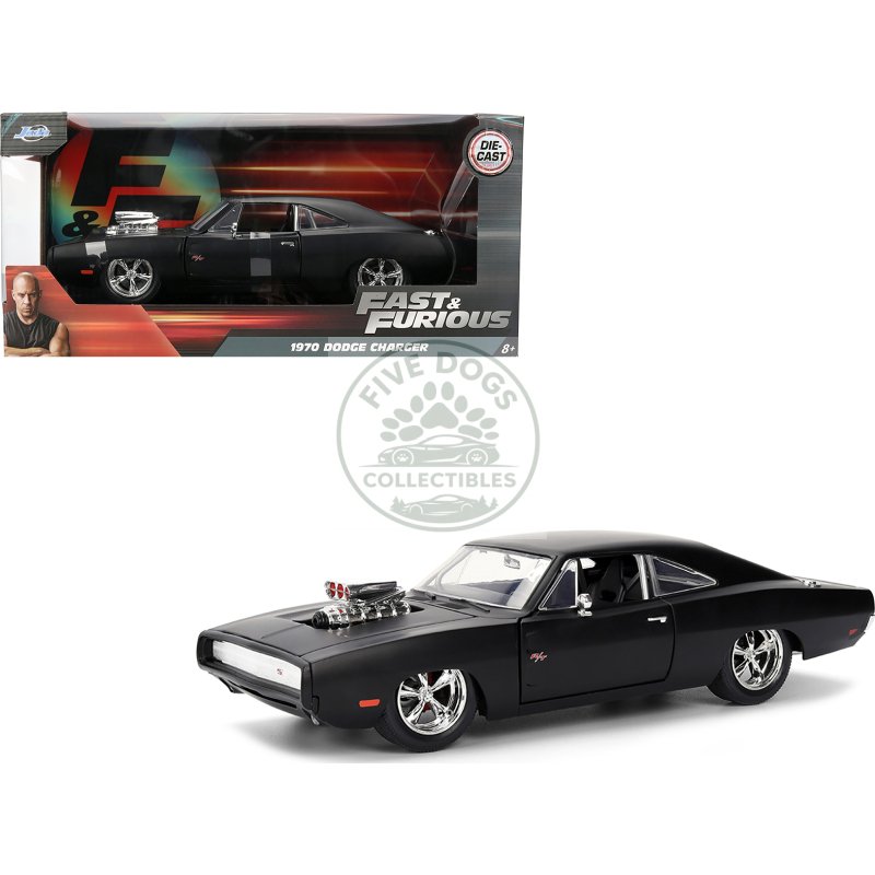 1970 dodge charger r/t matt black "fast & furious" (2009) movie "fast & furious" series 1/24 diecast model car by jada