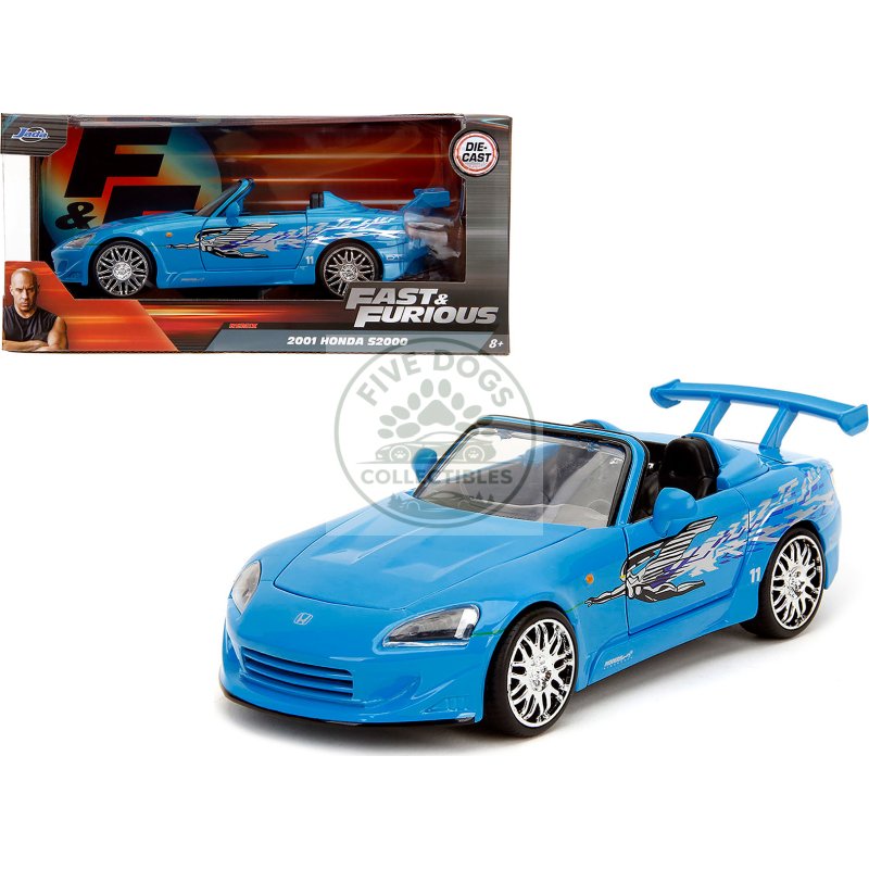 2001 honda s2000 convertible blue with graphics "fast & furious remix" series 1/24 diecast model car by jada