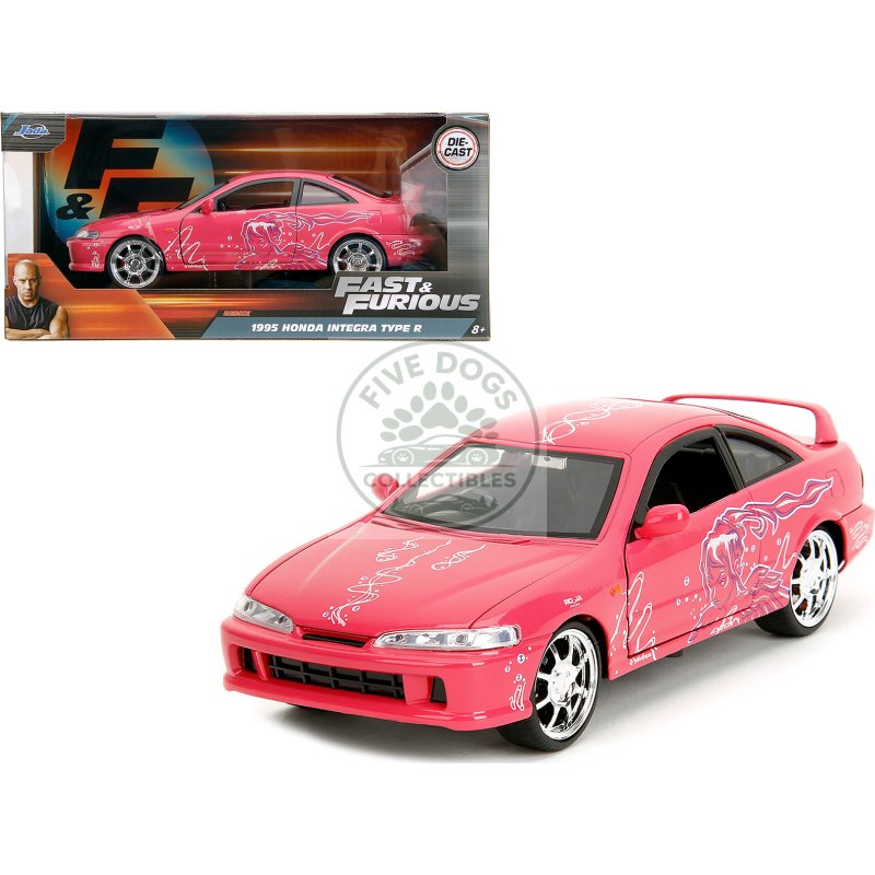 1995 honda integra type r pink with graphics "fast & furious remix" series 1/24 diecast model car by jada