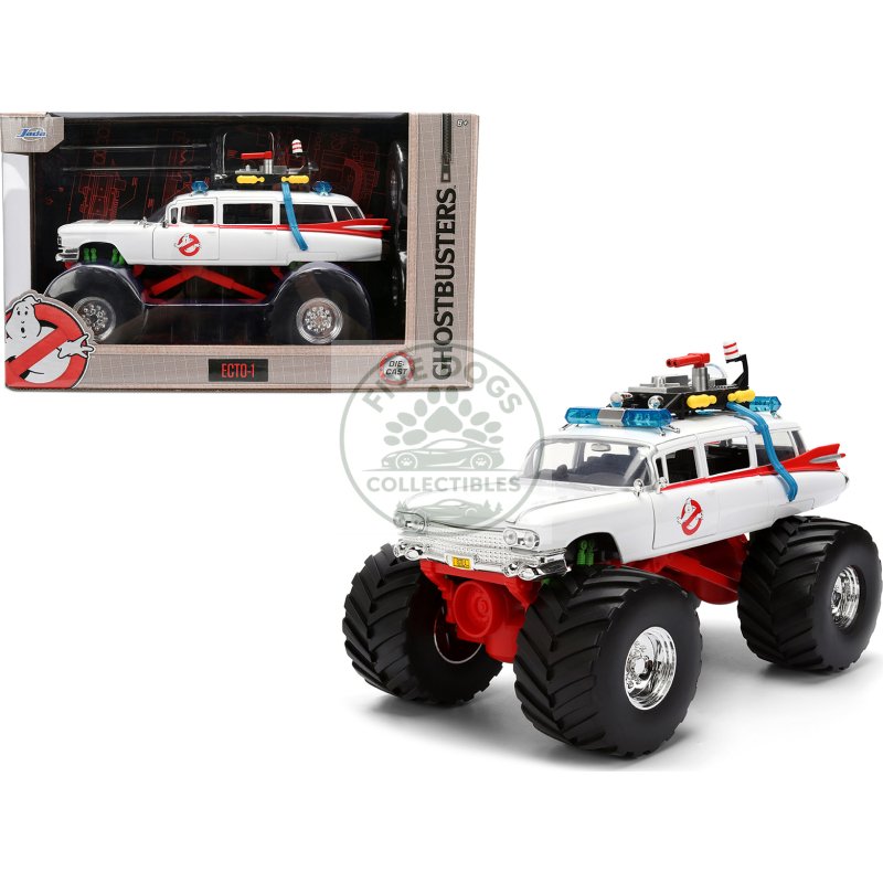 1959 cadillac ambulance ecto 1 "ghostbusters" (1984) movie monster truck version "hollywood rides" series 1/24 diecast model car by jada