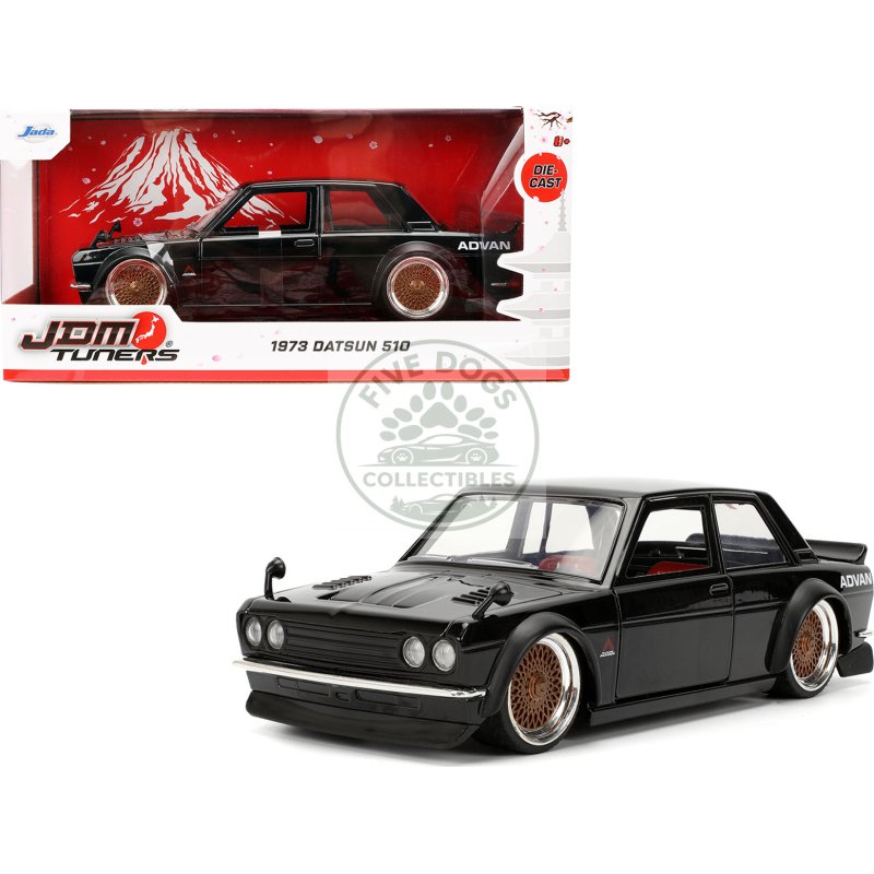 1973 datsun 510 black with gold wheels "jdm tuners" series 1/24 diecast model car by jada