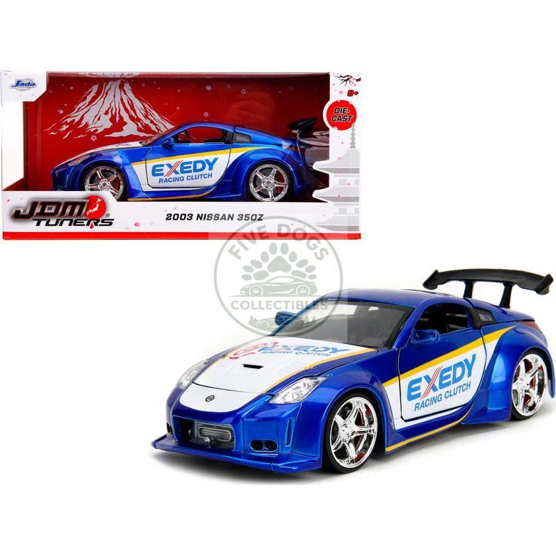 2003 nissan 350z "exedy racing clutch" candy blue and white "jdm tuners" series 1/24 diecast model car by jada