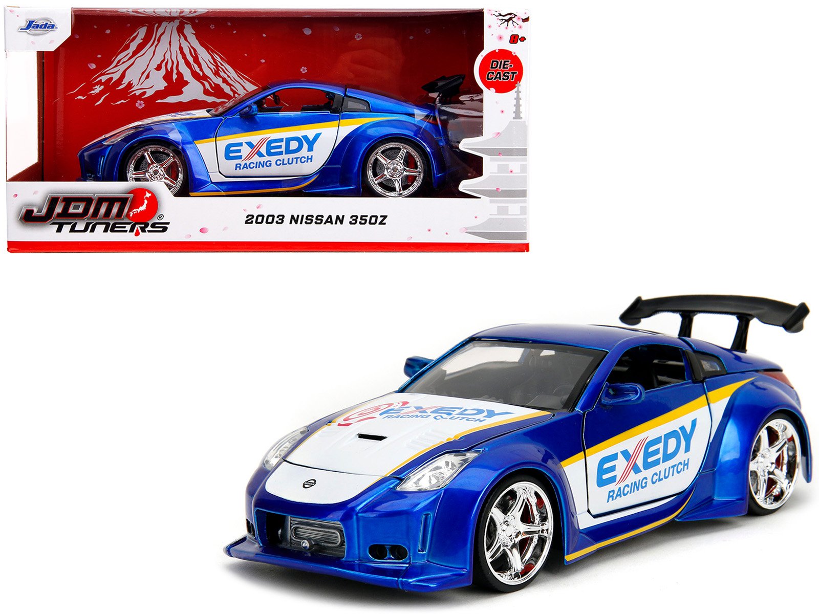 2003 nissan 350z "exedy racing clutch" candy blue and white "jdm tuners" series 1/24 diecast model car by jada 2003 nissan 350z "exedy racing clutch" candy blue and white "jdm tuners" series 1/24 diecast model car by jada