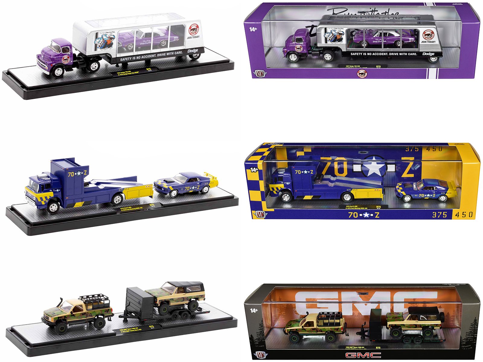 auto haulers set of 3 trucks release 75 limited edition to 8000 pieces worldwide 1/64 diecast models by m2 machines auto haulers set of 3 trucks release 75 limited edition to 8000 pieces worldwide 1/64 diecast models by m2 machines