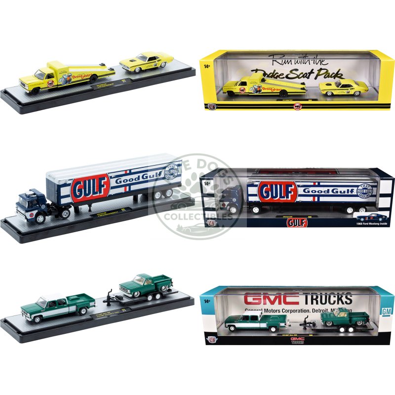 auto haulers set of 3 trucks release 88 limited edition to 9600 pieces worldwide 1/64 diecast models by m2 machines