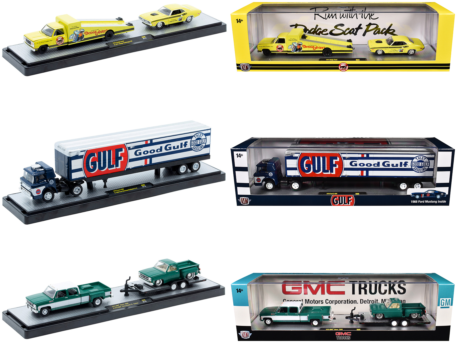 auto haulers set of 3 trucks release 88 limited edition to 9600 pieces worldwide 1/64 diecast models by m2 machines auto haulers set of 3 trucks release 88 limited edition to 9600 pieces worldwide 1/64 diecast models by m2 machines