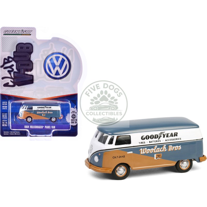 1964 volkswagen panel van "goodyear" gray and white with tan graphics "club vee dub" series 20 1/64 diecast model car by greenlight