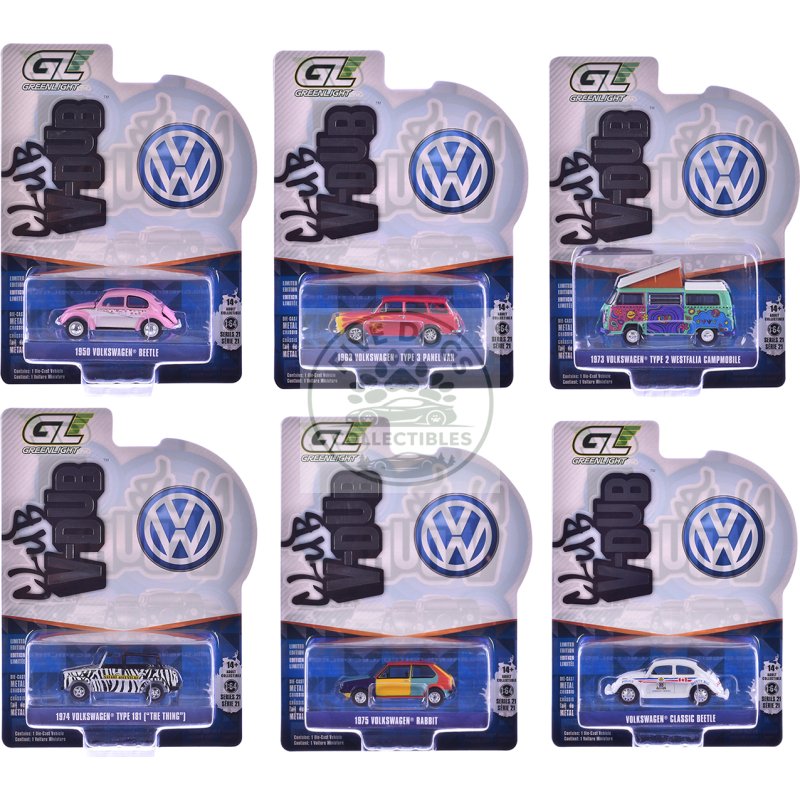 "club vee dub" series 21 set of 6 pieces 1/64 diecast model cars by greenlight