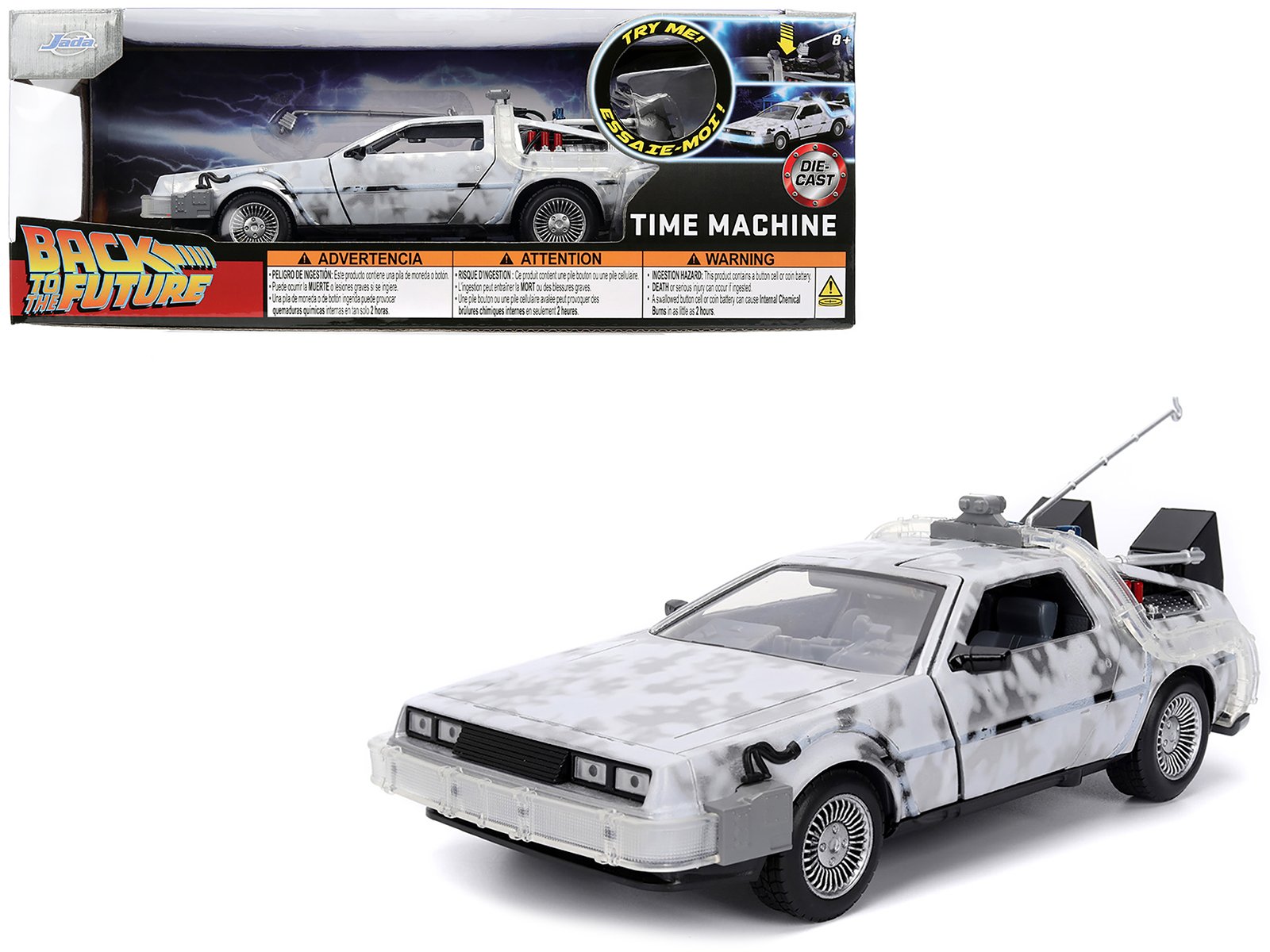 dmc delorean time machine brushed metal (frost version) with lights "back to the future" (1985) movie "hollywood rides" series 1/24 diecast model car by jada dmc delorean time machine brushed metal (frost version) with lights "back to the future" (1985) movie "hollywood rides" series 1/24 diecast model car by jada