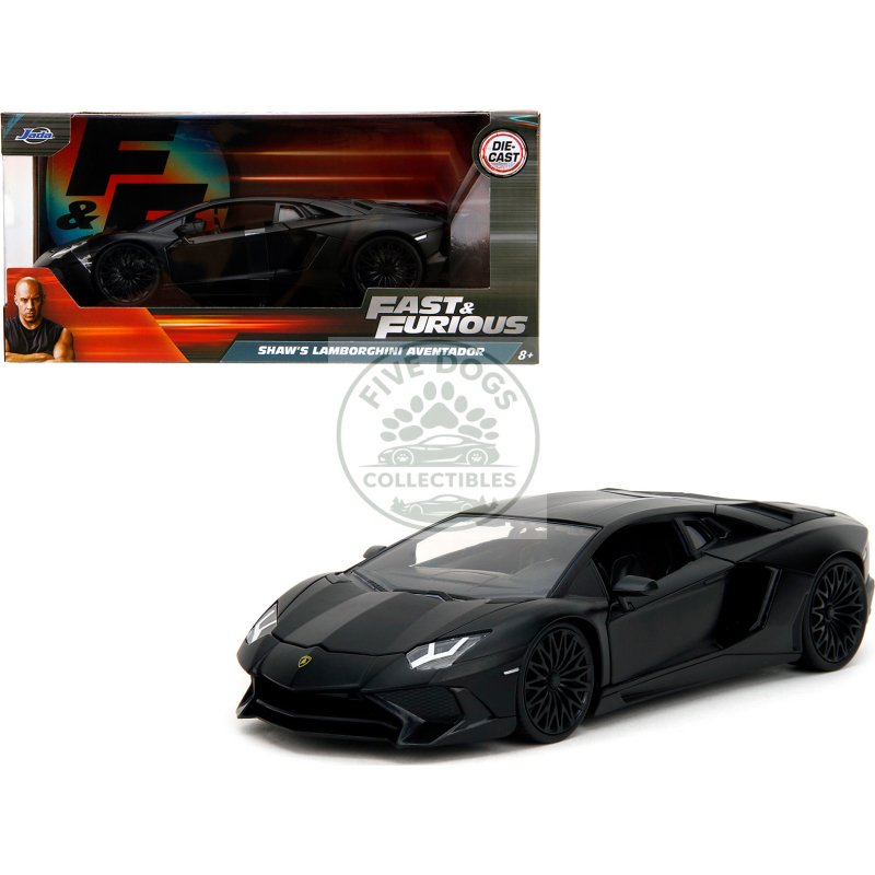 shaw's lamborghini aventador matt black "furious 7" (2015) movie "fast & furious" series 1/24 diecast model car by jada