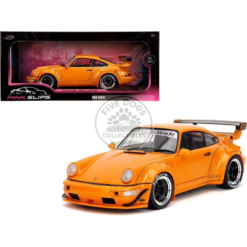 rwb bodykit "hibiki" orange metallic "pink slips" series 1/18 diecast model car by jada