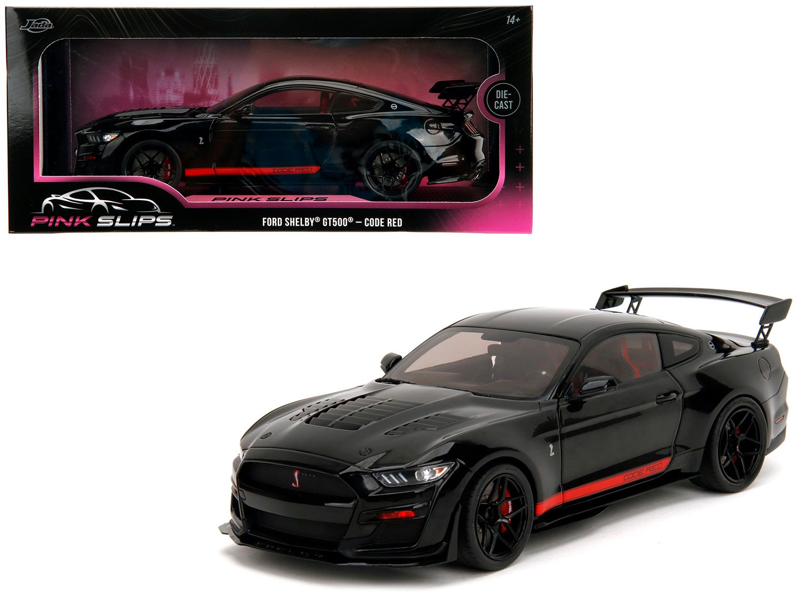 shelby gt500 "code red" black with red stripes "pink slips" series 1/18 diecast model car by jada shelby gt500 "code red" black with red stripes "pink slips" series 1/18 diecast model car by jada