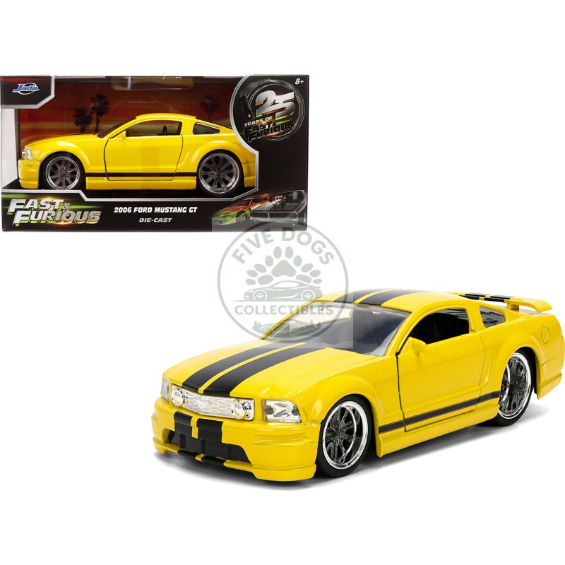 2006 ford mustang gt yellow with black stripes "fast & furious 25 years" series 1/32 diecast model car by jada