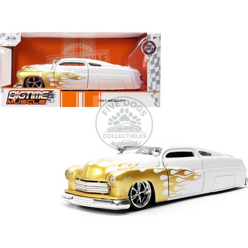 1951 mercury coupe white with gold flames "bigtime muscle" series 1/24 diecast model car by jada