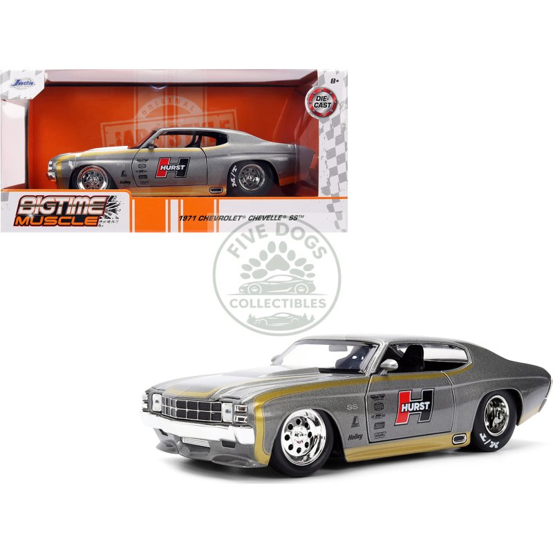 1971 chevrolet chevelle ss "hurst" gray metallic with gold stripes "bigtime muscle" series 1/24 diecast model car by jada