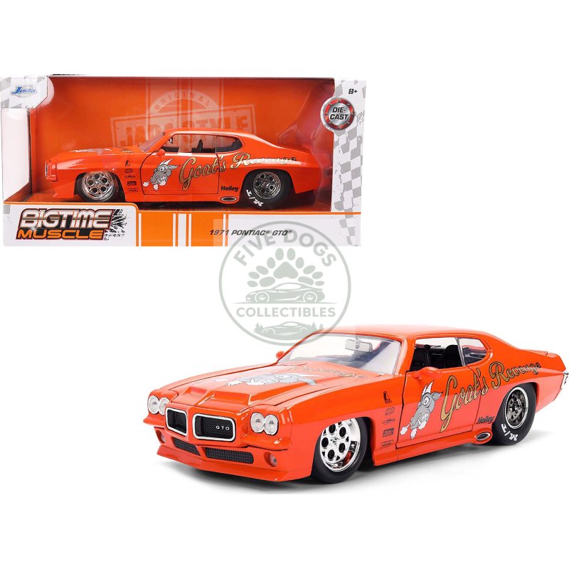 1971 pontiac gto "goat's revenge" orange with graphics "bigtime muscle" series 1/24 diecast model car by jada