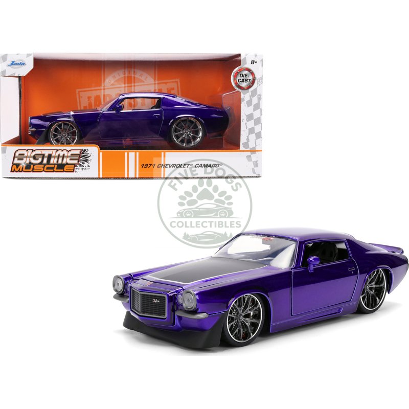 1971 chevrolet camaro z/28 purple metallic with black hood "bigtime muscle" series 1/24 diecast model car by jada