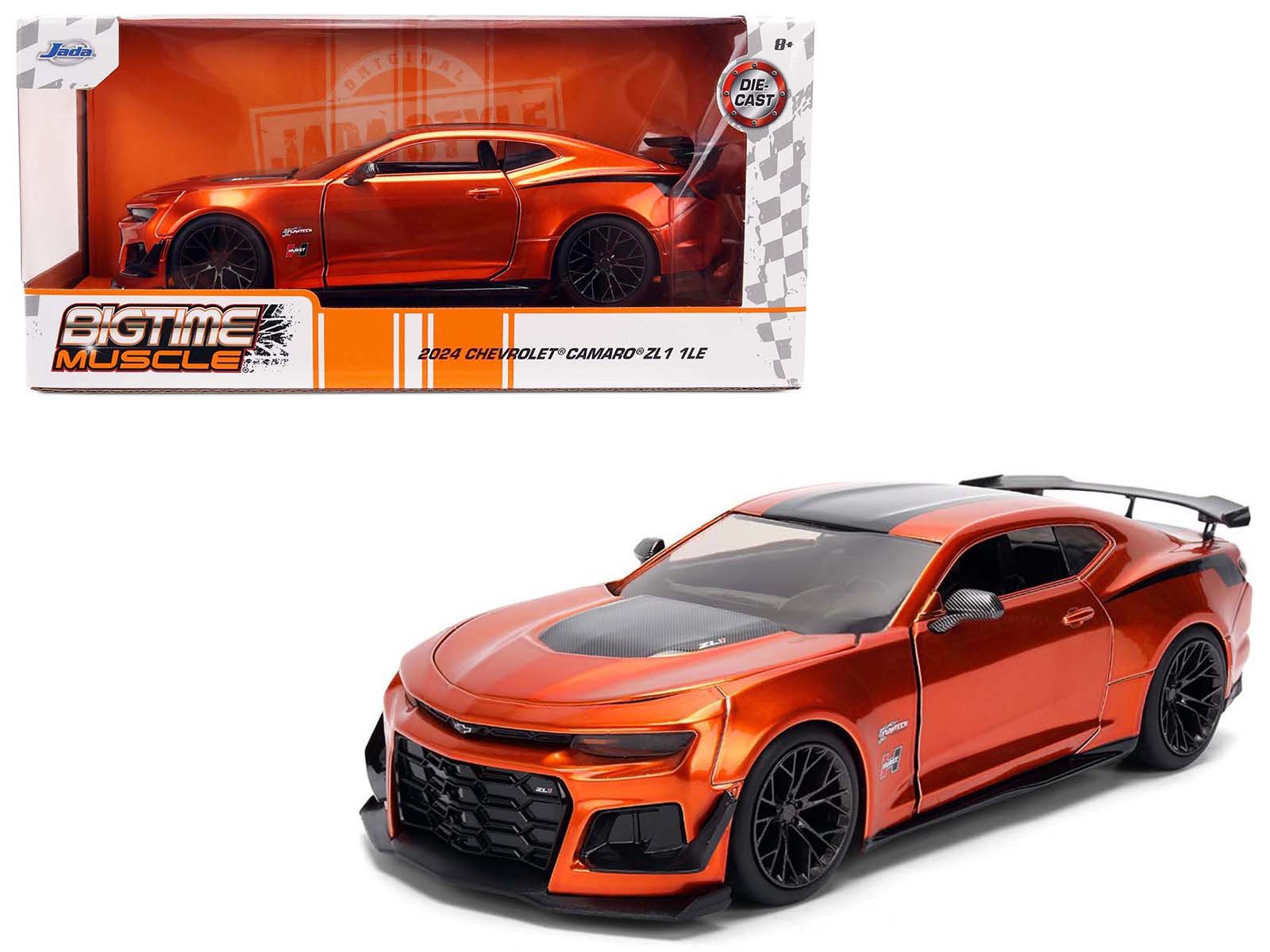 2024 chevrolet camaro zl1 1le orange metallic with black stripes "bigtime muscle" series 1/24 diecast model car by jada 2024 chevrolet camaro zl1 1le orange metallic with black stripes "bigtime muscle" series 1/24 diecast model car by jada