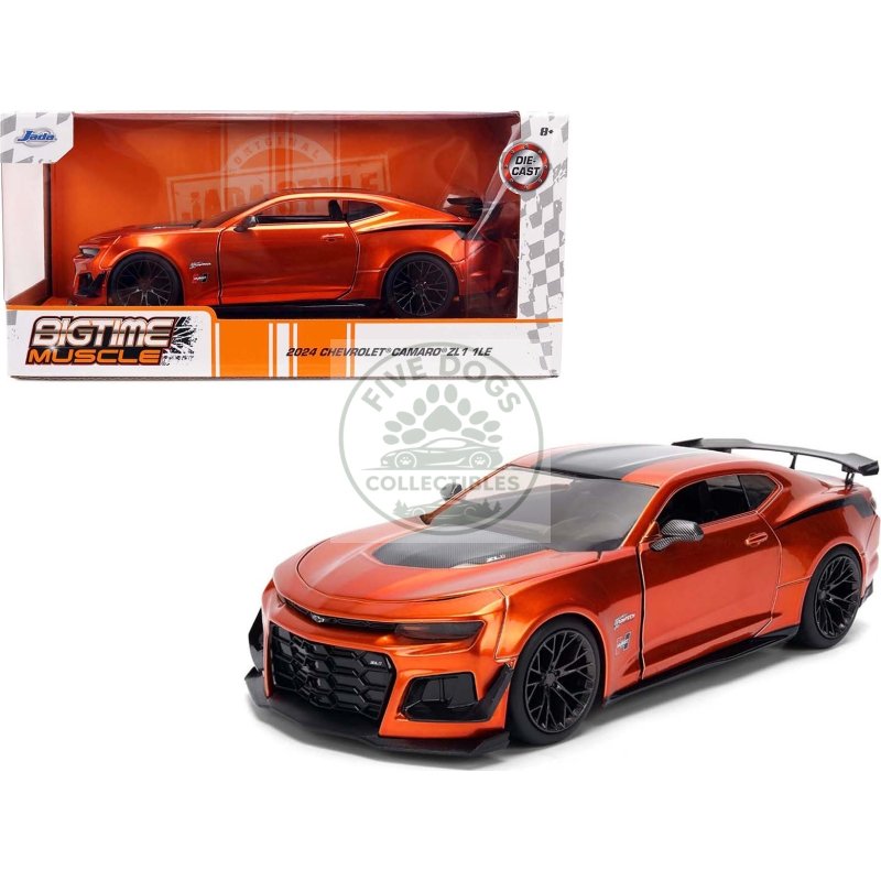 2024 chevrolet camaro zl1 1le orange metallic with black stripes "bigtime muscle" series 1/24 diecast model car by jada