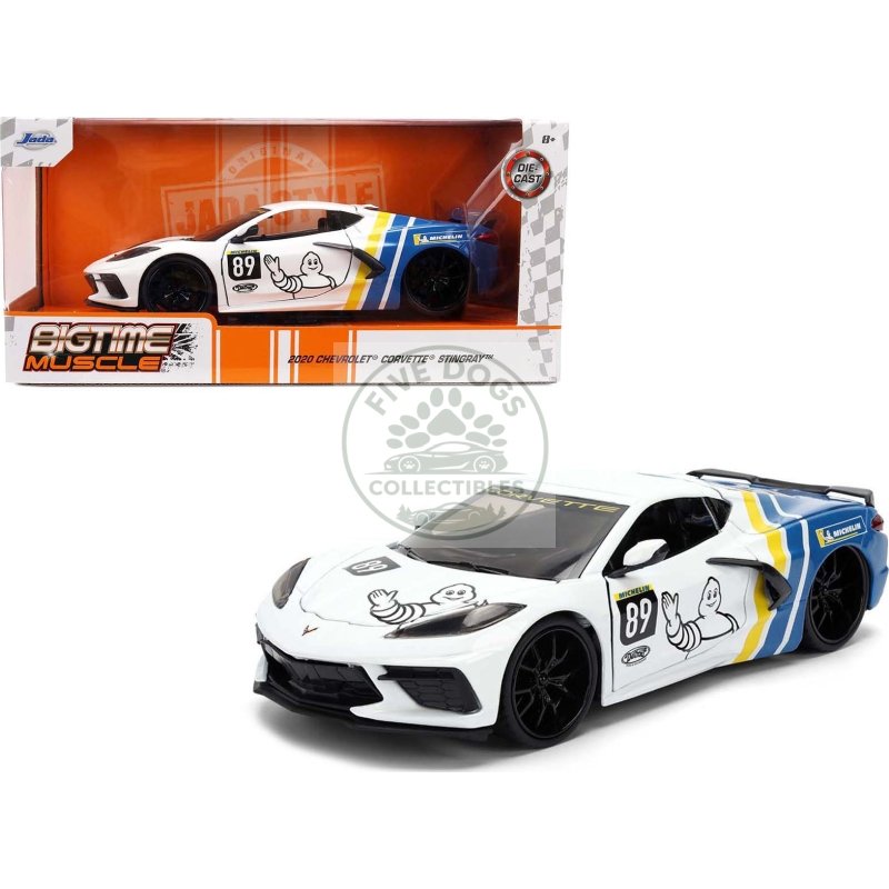2020 chevrolet corvette stingray c8 #89 "michelin" white with yellow and blue stripes "bigtime muscle" series 1/24 diecast model car by jada