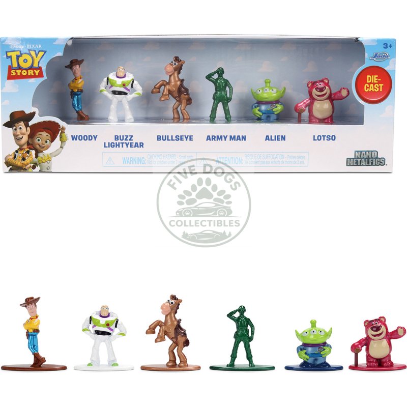 set of 6 diecast figures "toy story" movie franchise "nano metalfigs" series diecast models by jada