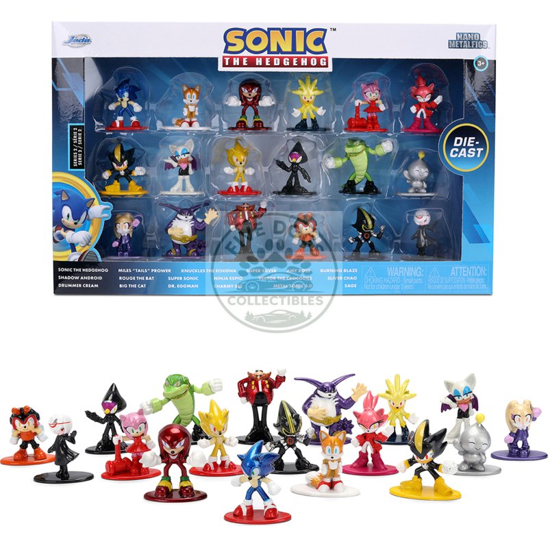 "sonic the hedgehog" set of 18 diecast figures wave 2 "nano metalfigs" series diecast models by jada