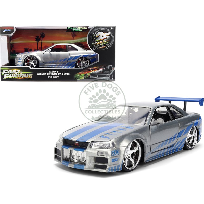 brian's nissan skyline gt r (r34) rhd (right hand drive) brush finish "2 fast 2 furious" (2003) movie 25 years of fast & furious anniversary 1/24 by jada