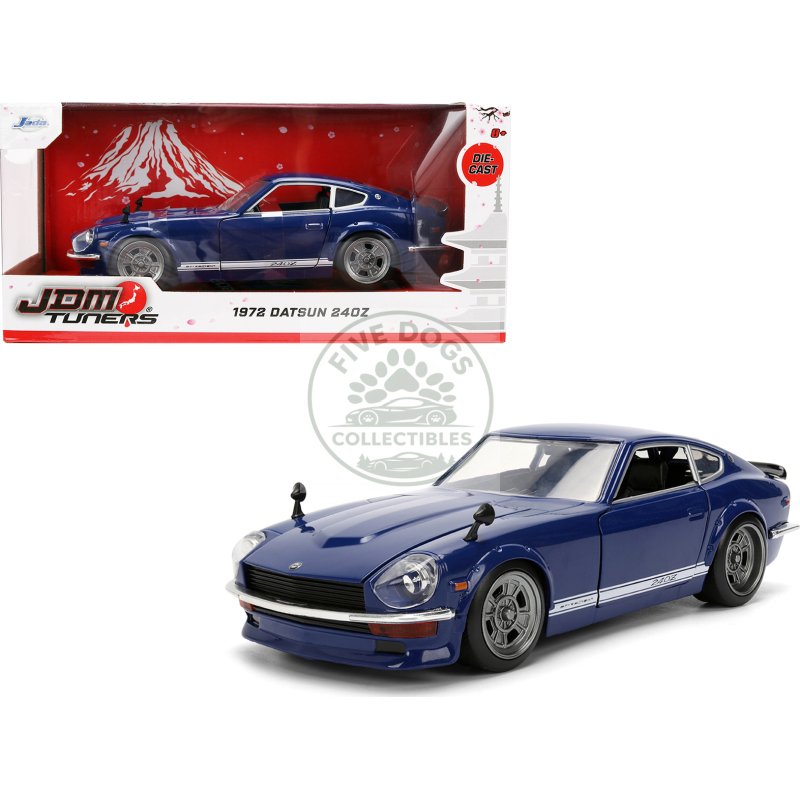 1972 datsun 240z blue with white stripes "jdm tuners" series 1/24 diecast model car by jada