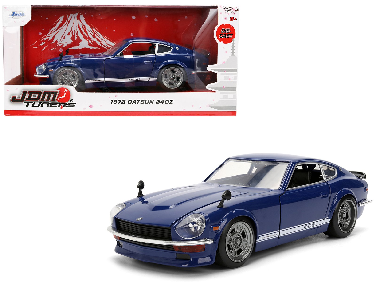 1972 datsun 240z blue with white stripes "jdm tuners" series 1/24 diecast model car by jada 1972 datsun 240z blue with white stripes "jdm tuners" series 1/24 diecast model car by jada