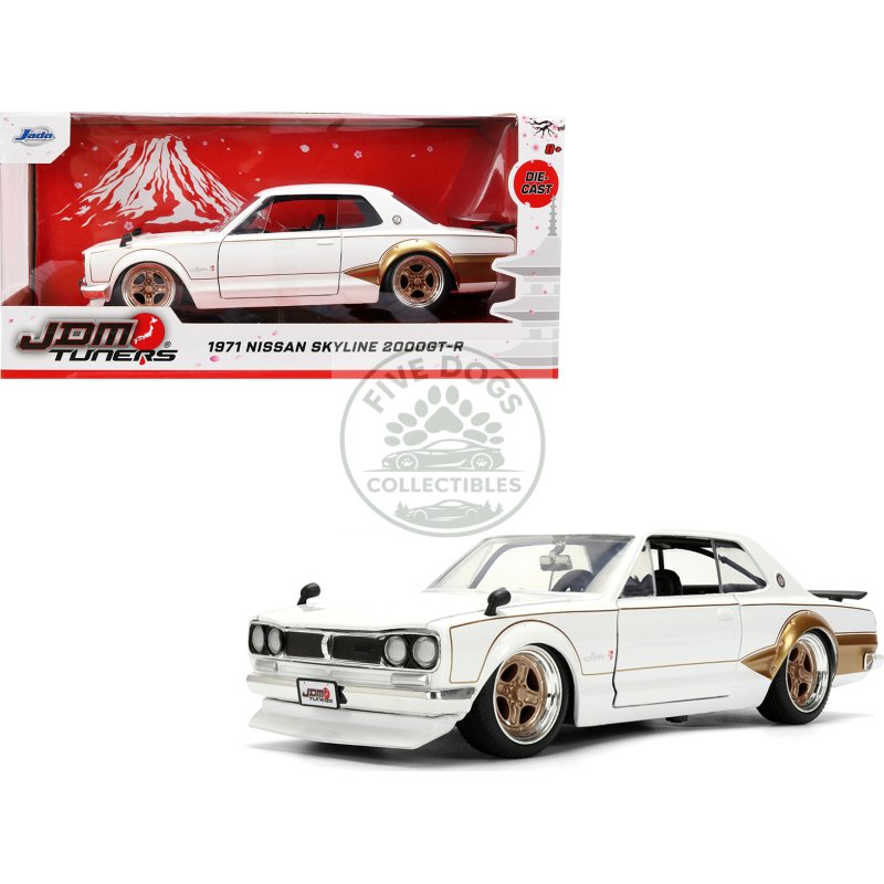 1971 nissan skyline 2000gt r rhd (right hand drive) white with gold graphics "jdm tuners" series 1/24 diecast model car by jada