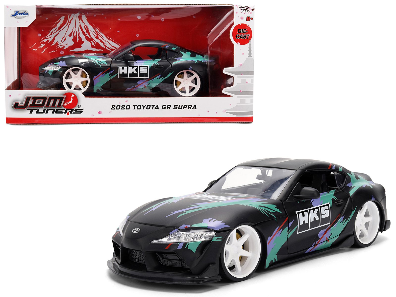 2020 toyota gr supra "hks" matt black with graphics "jdm tuners" series 1/24 diecast model car by jada 2020 toyota gr supra "hks" matt black with graphics "jdm tuners" series 1/24 diecast model car by jada