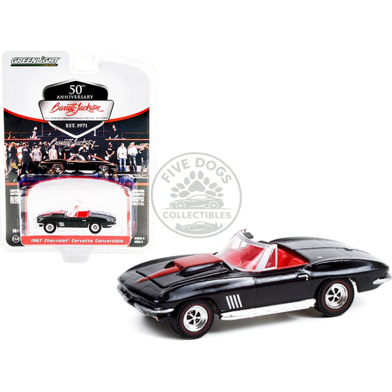 1967 chevrolet corvette convertible black with red stripe and red interior (lot #1367) barrett jackson "scottsdale edition" series 8 1/64 diecast model car by greenlight