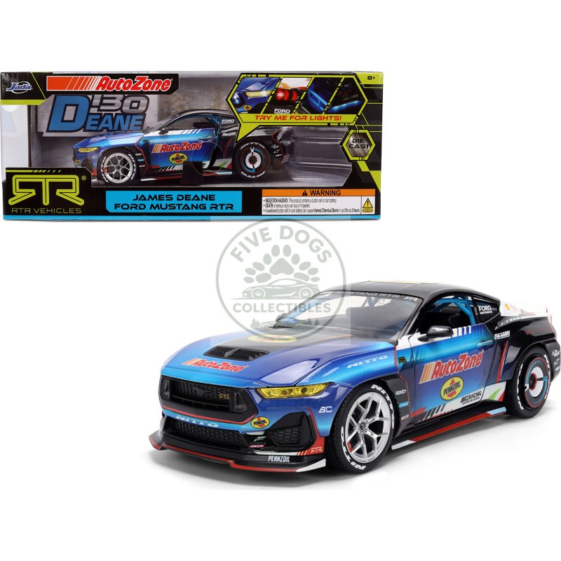 ford mustang rtr #130 james deane "autozone" "formula drift pro championship" (2025) with lights "rtr vehicles" series 1/24 diecast model car by jada