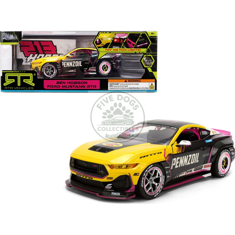 ford mustang rtr #213 ben hobson "pennzoil" "formula drift pro championship" (2025) with lights "rtr vehicles" series 1/24 diecast model car by jada