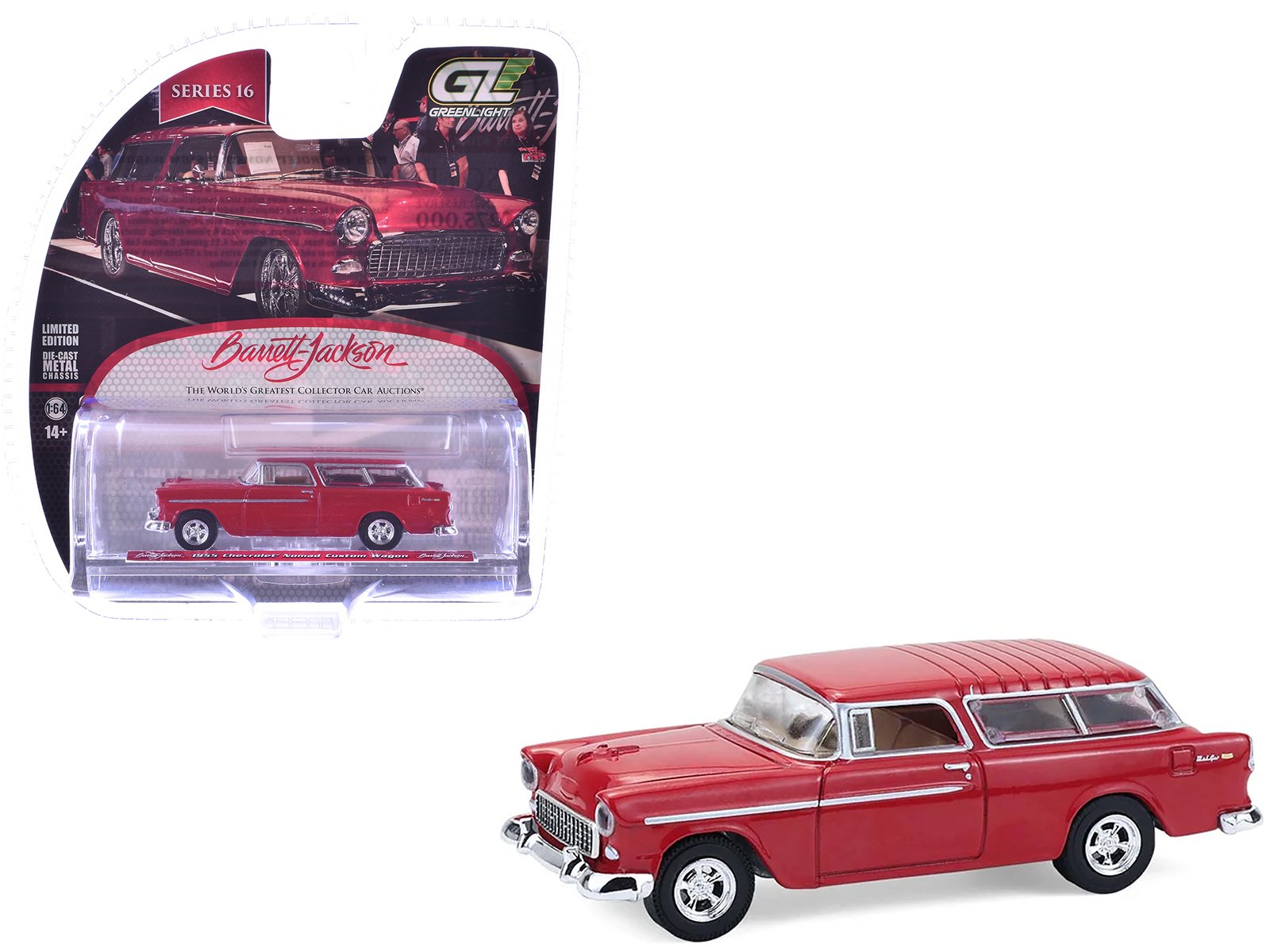 1955 chevrolet nomad custom wagon red "barrett jackson" series 16 1/64 diecast model car by greenlight 1955 chevrolet nomad custom wagon red "barrett jackson" series 16 1/64 diecast model car by greenlight