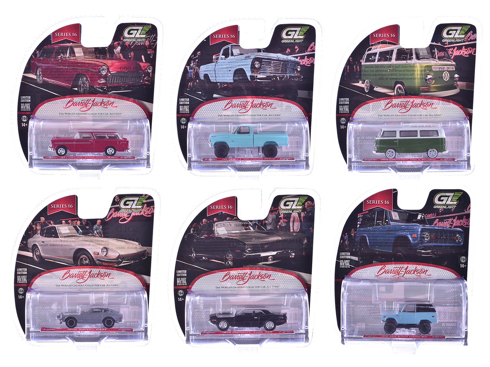 "barrett jackson" series 16 set of 6 cars 1/64 diecast model cars by greenlight "barrett jackson" series 16 set of 6 cars 1/64 diecast model cars by greenlight