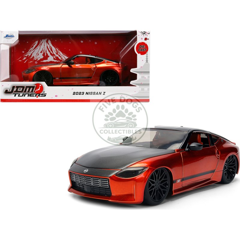 2023 nissan z orange metallic with carbon hood and black top "jdm tuners" series 1/24 diecast model car by jada