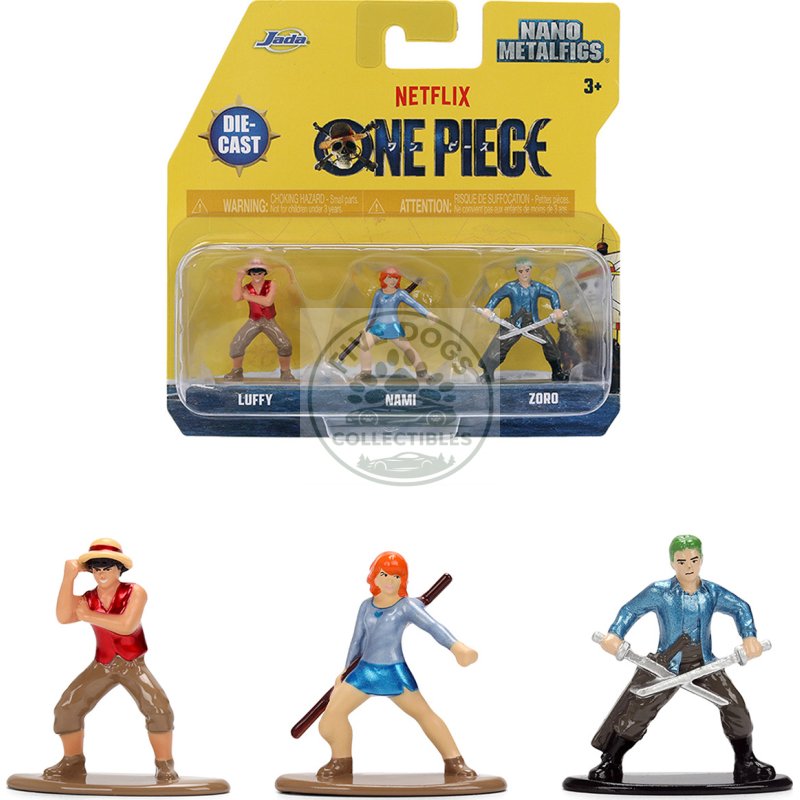 set of 3 diecast figures "one piece" (2023 current) tv series "nano metalfigs" series diecast models by jada