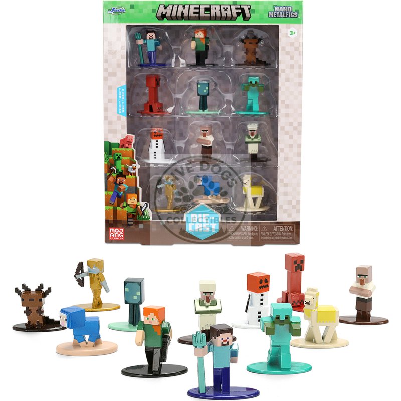 set of 12 diecast figures "minecraft" video game "nano metalfigs" series diecast models by jada