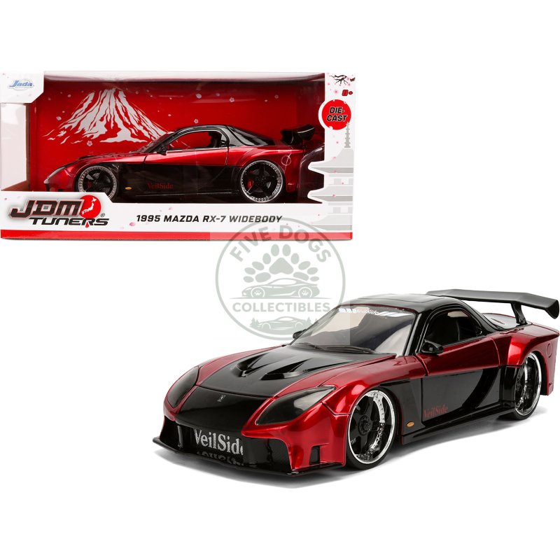 1995 mazda rx 7 widebody rhd (right hand drive) "veilside" black and red metallic "jdm tuners" series 1/24 diecast model car by jada