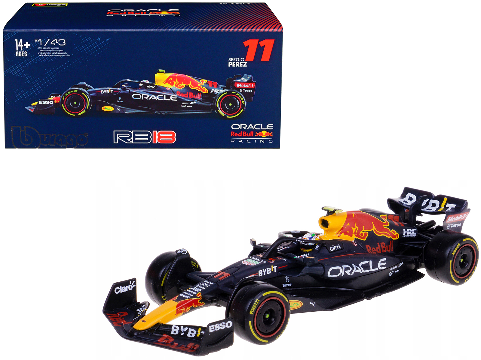 red bull racing rb18 #11 sergio perez "formula one f1 world championship" (2022) with display case 1/43 diecast model car by bburago red bull racing rb18 #11 sergio perez "formula one f1 world championship" (2022) with display case 1/43 diecast model car by bburago