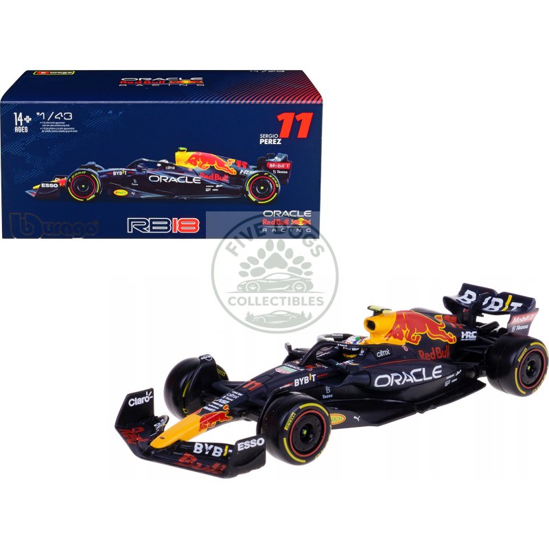 red bull racing rb18 #11 sergio perez "formula one f1 world championship" (2022) with display case 1/43 diecast model car by bburago