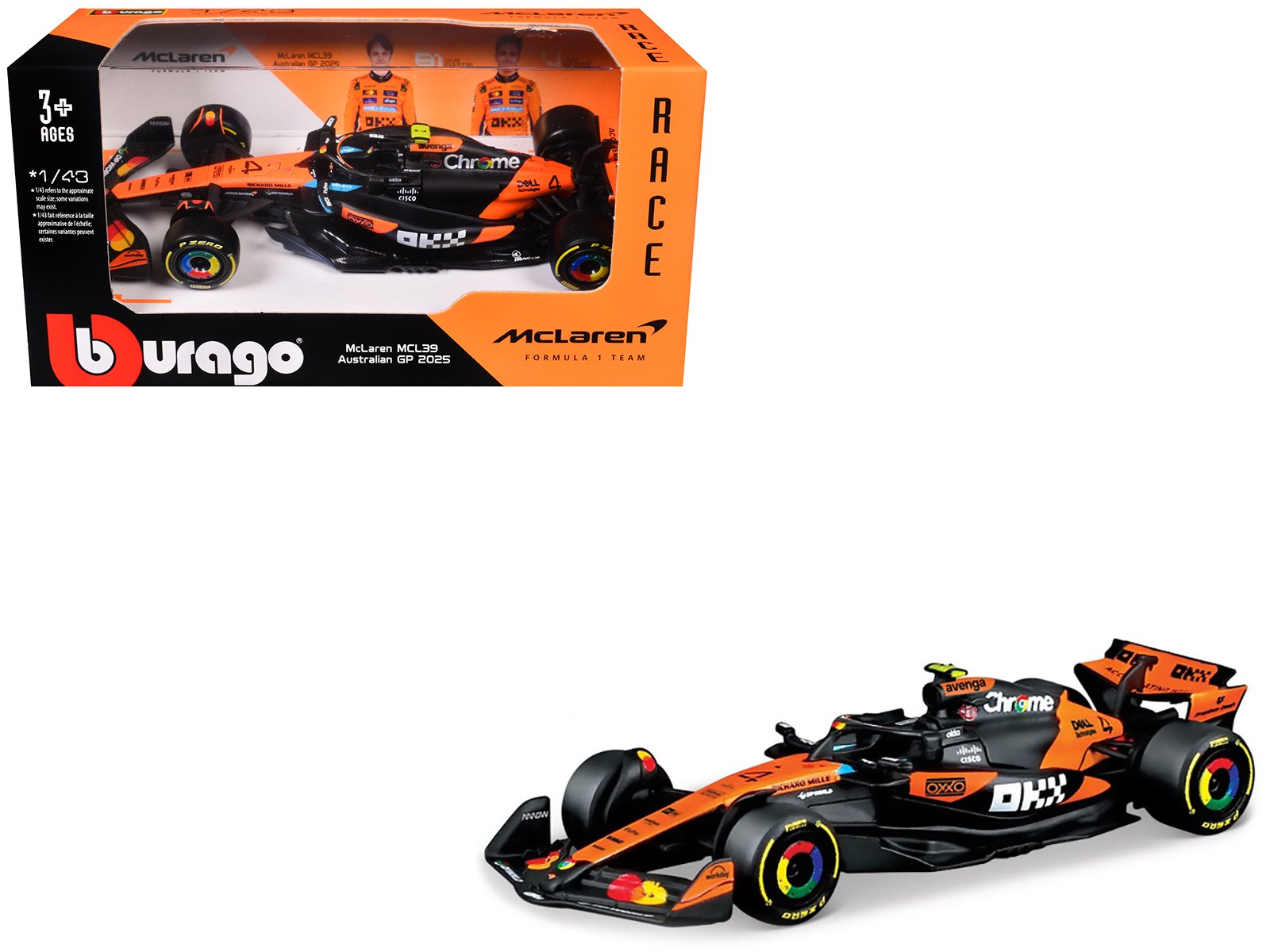 mclaren mcl39 #4 lando norris "okx" winner formula one f1 "australian gp" (2025) "race" series 1/43 diecast model car by bburago mclaren mcl39 #4 lando norris "okx" winner formula one f1 "australian gp" (2025) "race" series 1/43 diecast model car by bburago