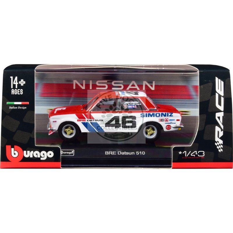 datsun 510 #46 john morton red and white "bre (brock racing enterprises)" "race" series 1/43 diecast model car by bburago