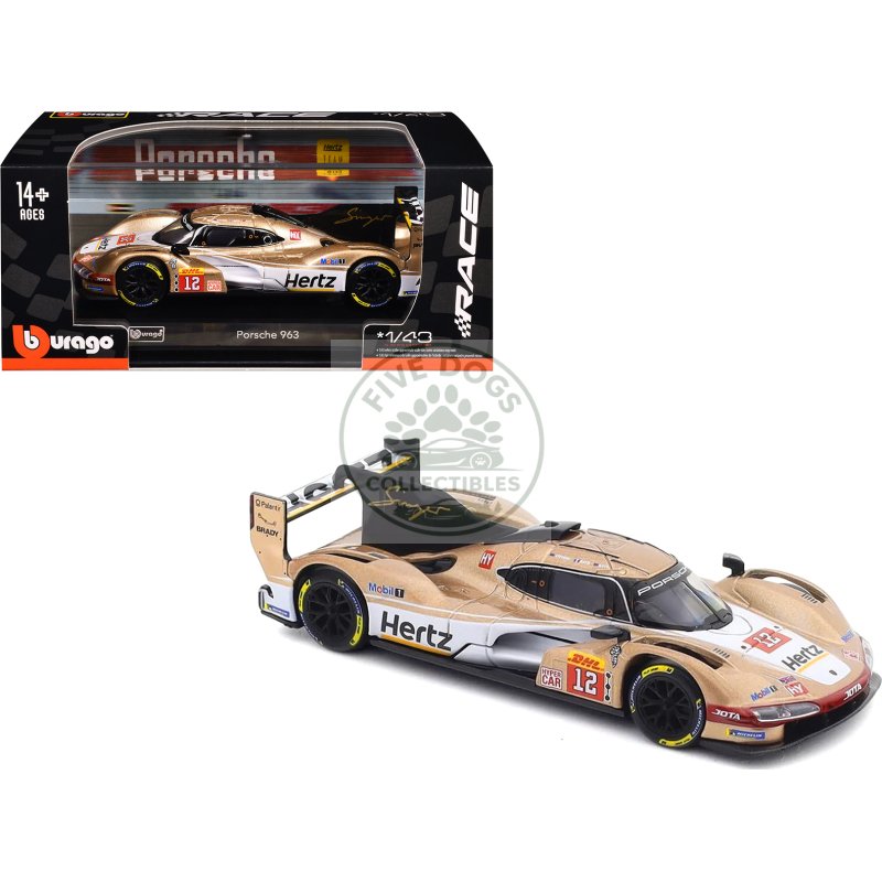 porsche 963 #12 callum ilott will stevens norman nato "hertz team jota" hypercar team winner "fia world endurance championship" (2024) with display case "race" series 1/43 diecast model car by bburago