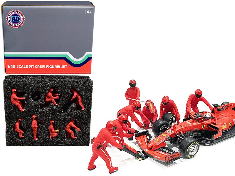 formula one f1 pit crew 7 figurine set team red for 1/43 scale models by american diorama formula one f1 pit crew 7 figurine set team red for 1/43 scale models by american diorama