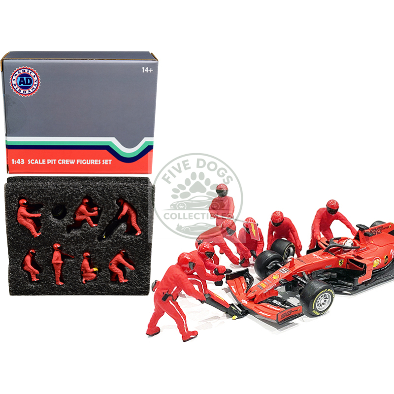 formula one f1 pit crew 7 figurine set team red for 1/43 scale models by american diorama