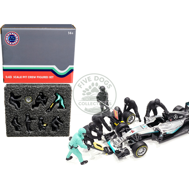 formula one f1 pit crew 7 figurine set team black for 1/43 scale models by american diorama